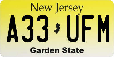 NJ license plate A33UFM