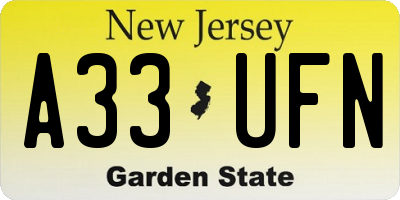 NJ license plate A33UFN