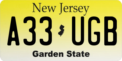 NJ license plate A33UGB