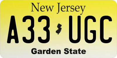 NJ license plate A33UGC
