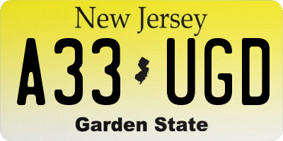 NJ license plate A33UGD