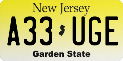 NJ license plate A33UGE