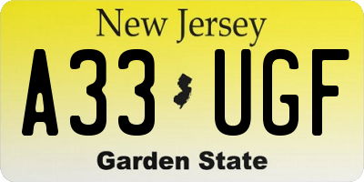 NJ license plate A33UGF