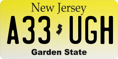 NJ license plate A33UGH