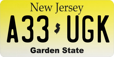 NJ license plate A33UGK