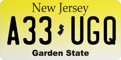 NJ license plate A33UGQ