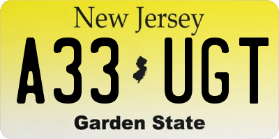NJ license plate A33UGT