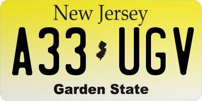 NJ license plate A33UGV