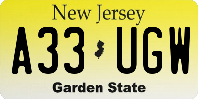 NJ license plate A33UGW