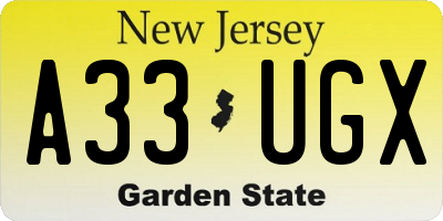 NJ license plate A33UGX