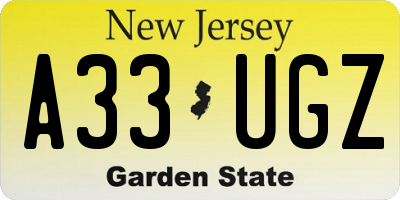 NJ license plate A33UGZ