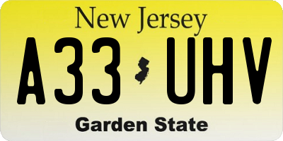 NJ license plate A33UHV