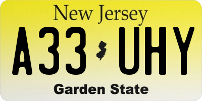 NJ license plate A33UHY