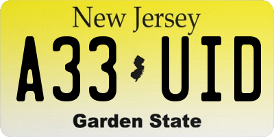 NJ license plate A33UID
