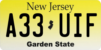 NJ license plate A33UIF