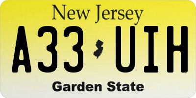 NJ license plate A33UIH