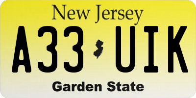 NJ license plate A33UIK