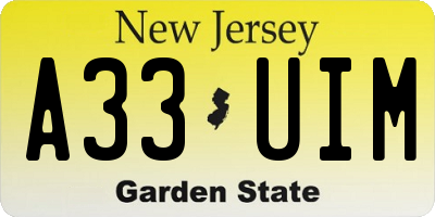 NJ license plate A33UIM