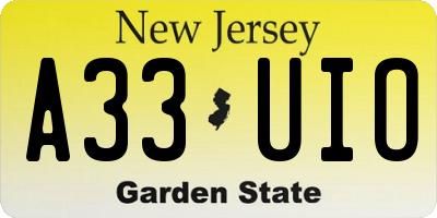 NJ license plate A33UIO