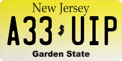 NJ license plate A33UIP