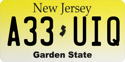 NJ license plate A33UIQ