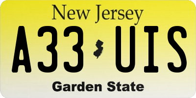 NJ license plate A33UIS
