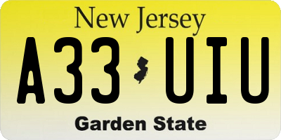 NJ license plate A33UIU