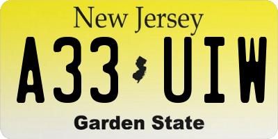 NJ license plate A33UIW