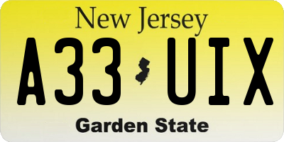 NJ license plate A33UIX