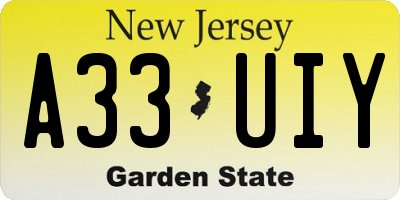 NJ license plate A33UIY
