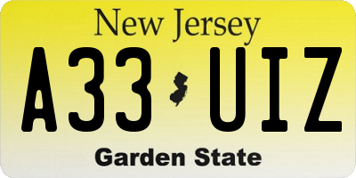 NJ license plate A33UIZ