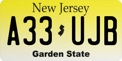 NJ license plate A33UJB