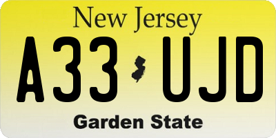 NJ license plate A33UJD