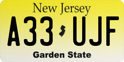 NJ license plate A33UJF