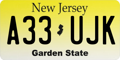 NJ license plate A33UJK