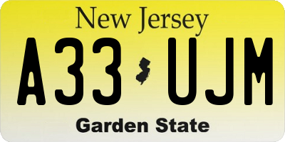 NJ license plate A33UJM