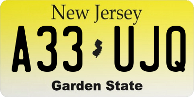 NJ license plate A33UJQ