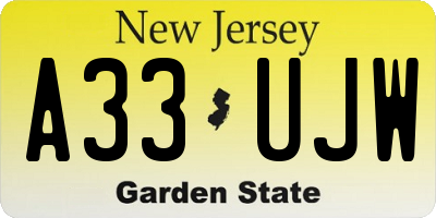 NJ license plate A33UJW