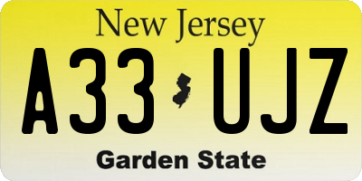 NJ license plate A33UJZ