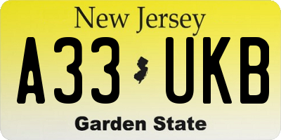 NJ license plate A33UKB