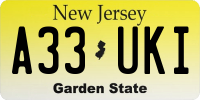 NJ license plate A33UKI