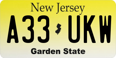 NJ license plate A33UKW