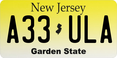 NJ license plate A33ULA