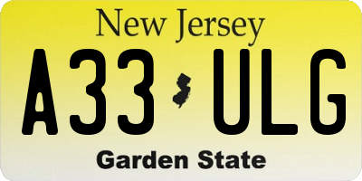NJ license plate A33ULG