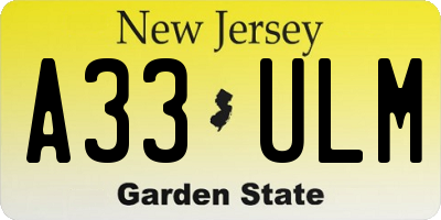 NJ license plate A33ULM