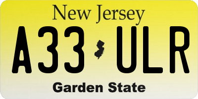 NJ license plate A33ULR