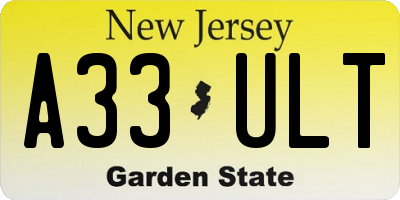 NJ license plate A33ULT