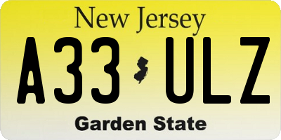 NJ license plate A33ULZ