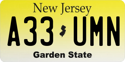 NJ license plate A33UMN