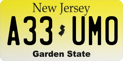 NJ license plate A33UMO